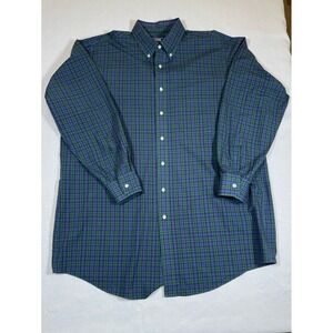 IZOD Mens 17.5 36 Tall‎  Blue Green Plaid Button Down Long Sleeve Shirt Casual